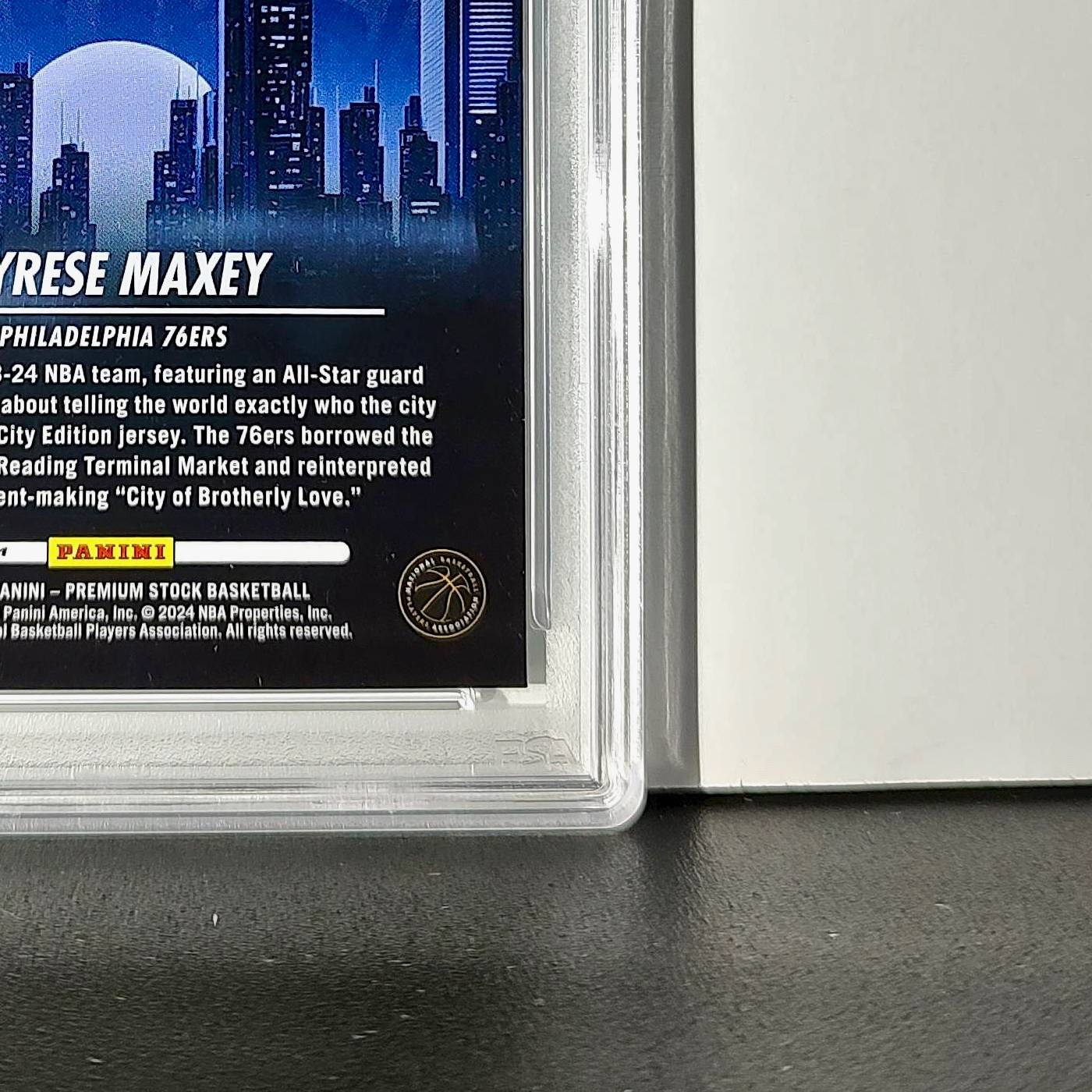 Tyrese Maxey 2023 Panini Hoops Premium City Edition #18 Disco Prizm PSA 8 NM-MT