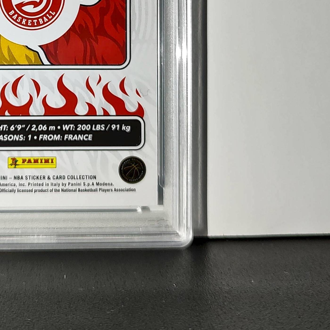 Zaccharie Risacher Rookie 2024-25 Panini NBA #71 Sticker 36/215 Blue Foil PSA 8