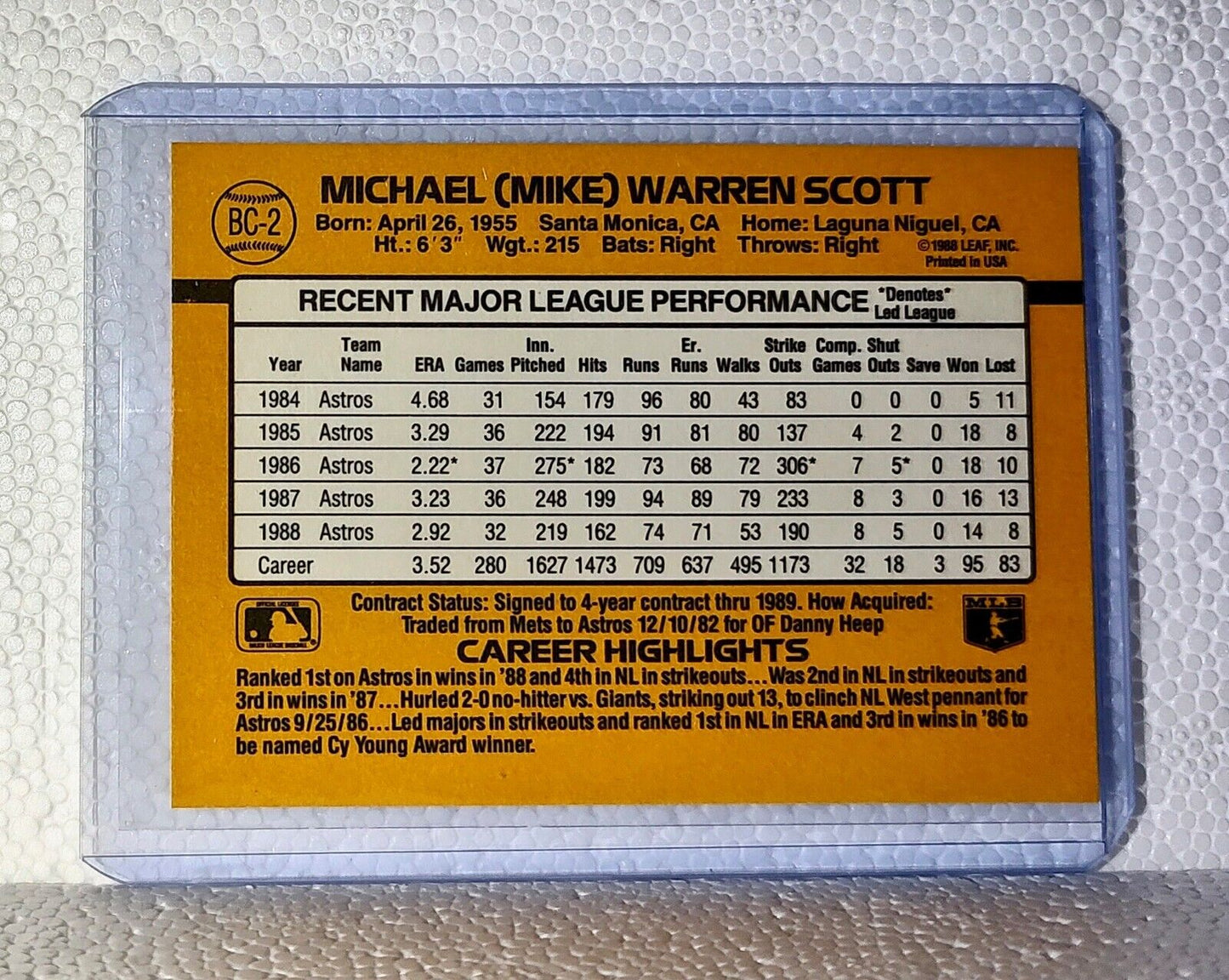 Mike Scott 1989 Donruss MLB #BC-2 Baseball Card Houston Astros