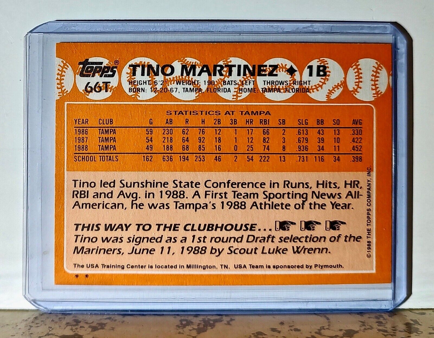 Tino Martinez 1988 Topps MLB #66T Baseball Card USA Team