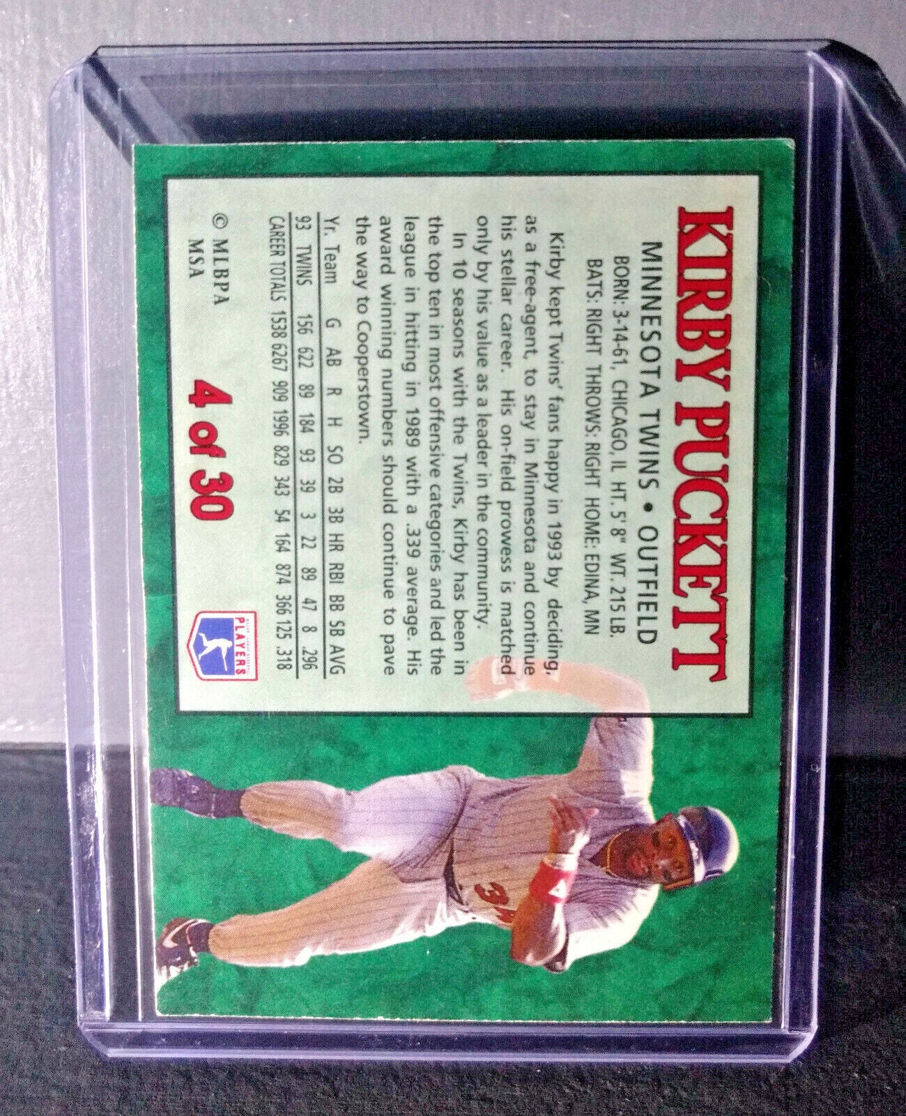 1994 Kirby Puckett Post Collection #4 Baseball Card Minnesota Twins