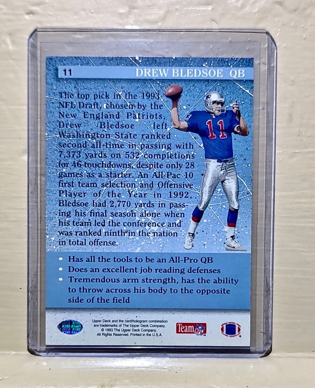 1993 Drew Bledsoe Upper Deck #11 Star Rookie NFL Trading Card Patriots