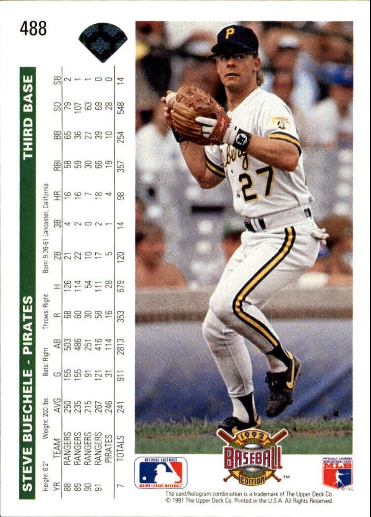 Steve Buechele 1992 Upper Deck MLB #488 Baseball Card Pittsburgh Pirates
