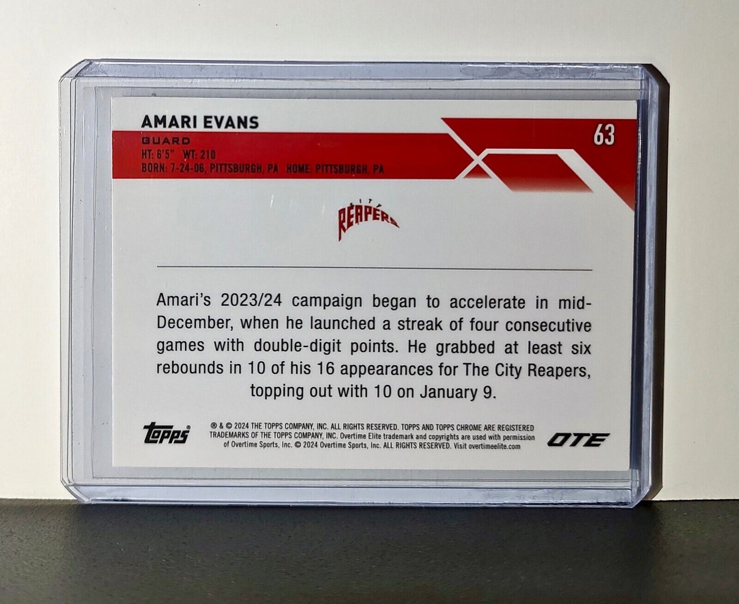 Amari Evans Rookie Card 2023-24 Topps Chrome Overtime #63 City Reapers