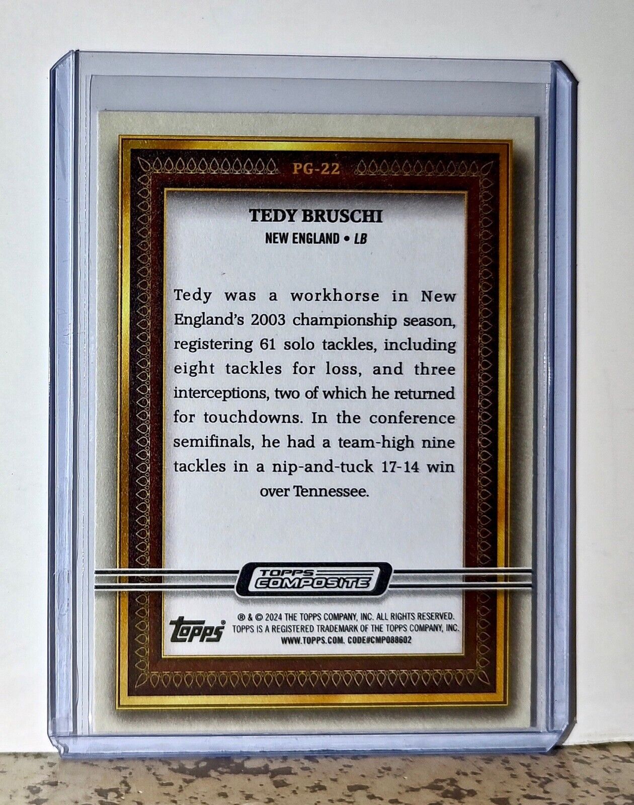 Tedy Bruschi 2023 Topps Gallery NFL #PG-22 Football Card New England Patriots