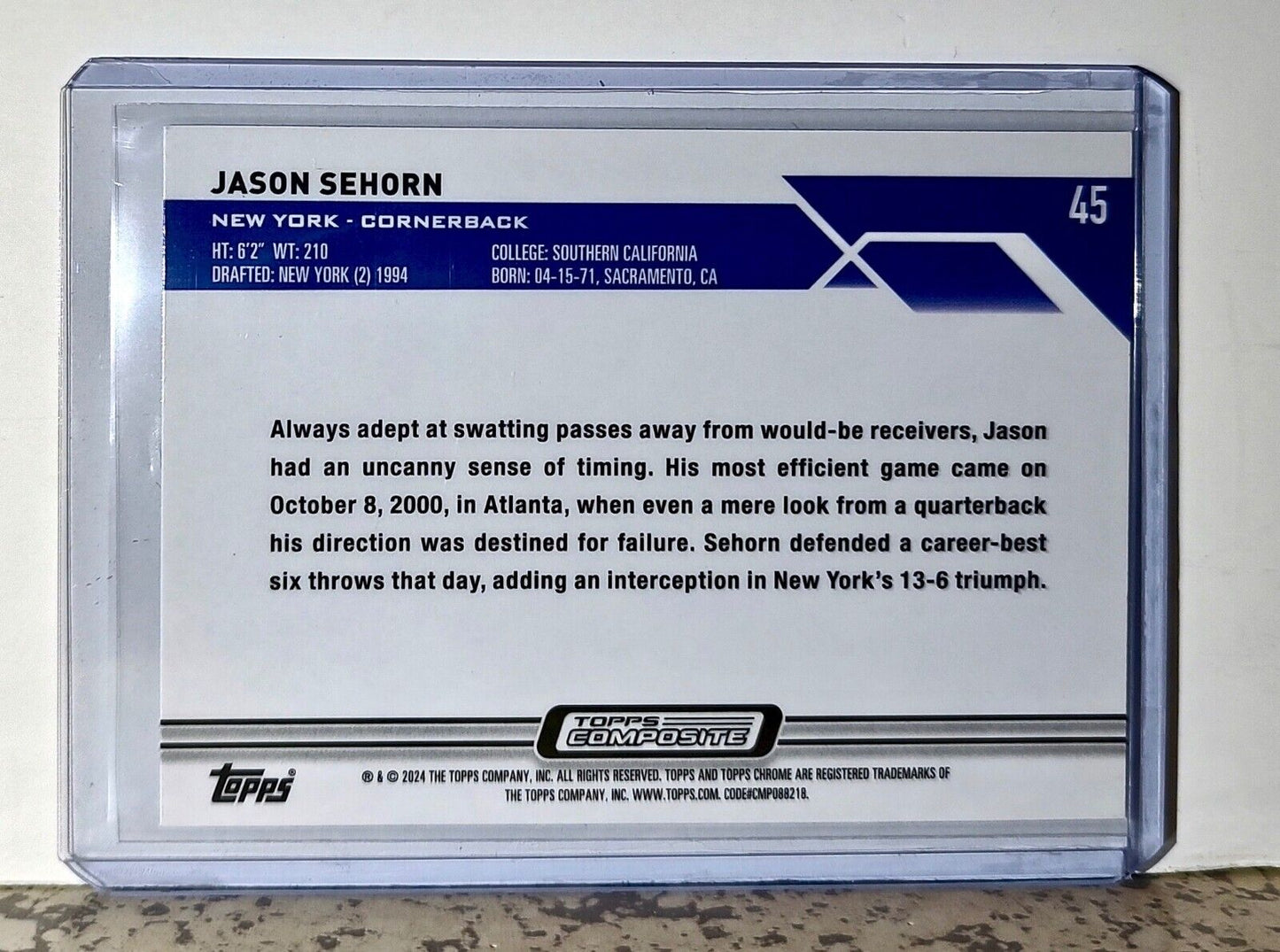 Jason Sehorn 2023 Topps Chrome NFL #45 Football Card New York Giants