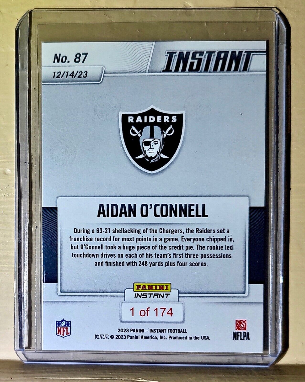 Aidan O’Connell 2023 Panini NFL Rookie Football #87 Card 1 of 174 Raiders