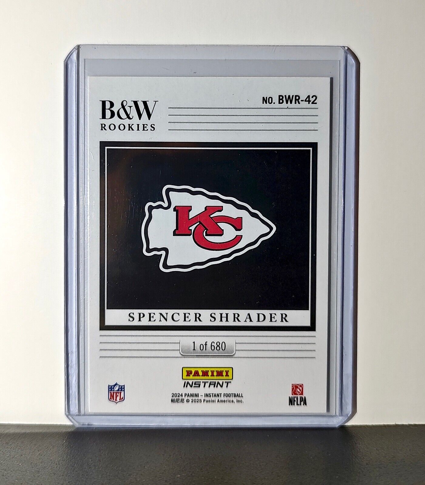 Spencer Shrader 2024 Panini NFL #42 Black & White Rookies Card Chiefs 1 of 680