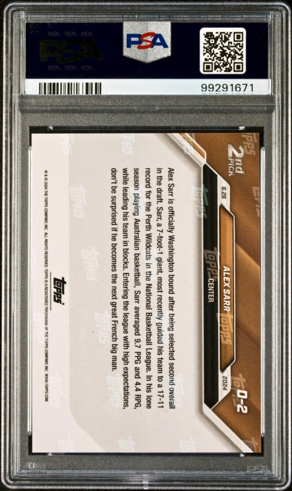 Alex Starr 2024 Topps Now Draft Night NBA #D-2 Rookie Parallel 36/49 PSA 9 Mint