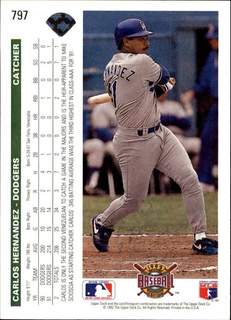 Carlos Hernandez 1992 Upper Deck MLB #797 Baseball Card Los Angeles Dodgers