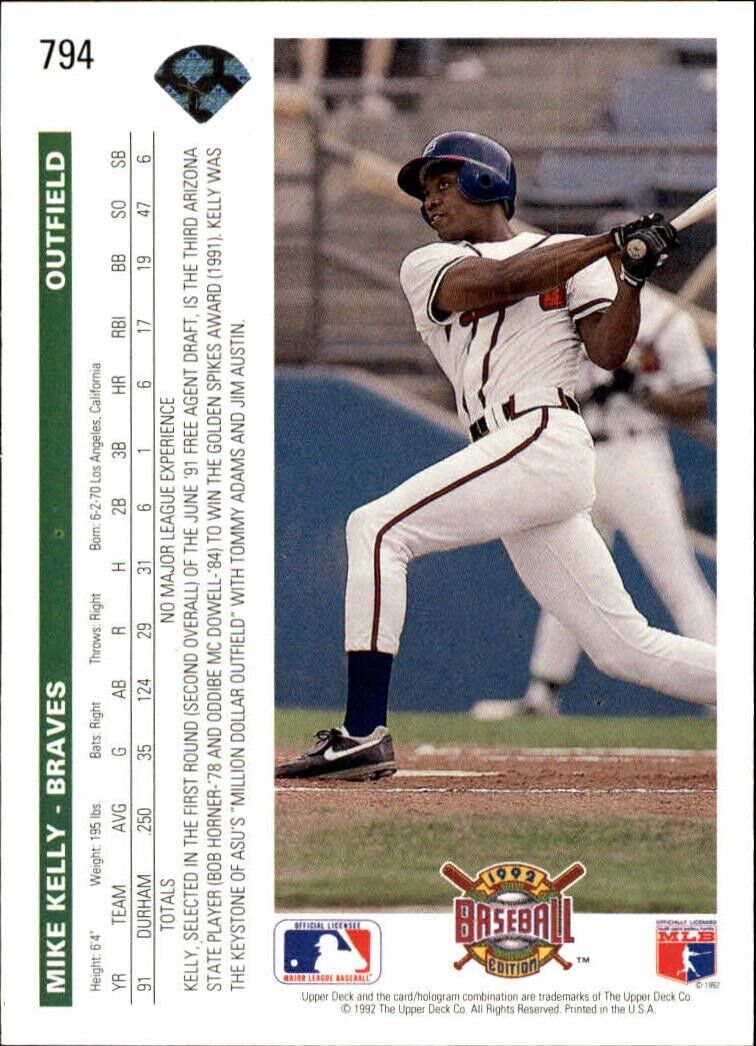 Mike Kelly 1992 Upper Deck MLB #794 Rookie Baseball Card Atlanta Braves