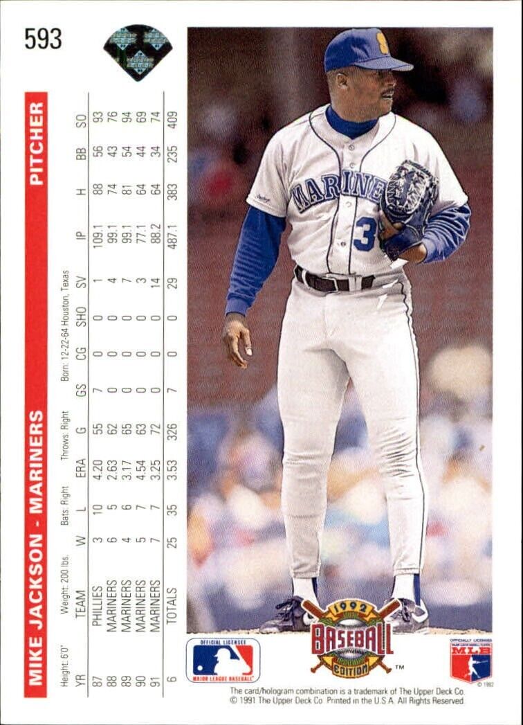 Mike Jackson 1992 Upper Deck MLB #593 Baseball Card Seattle Mariners