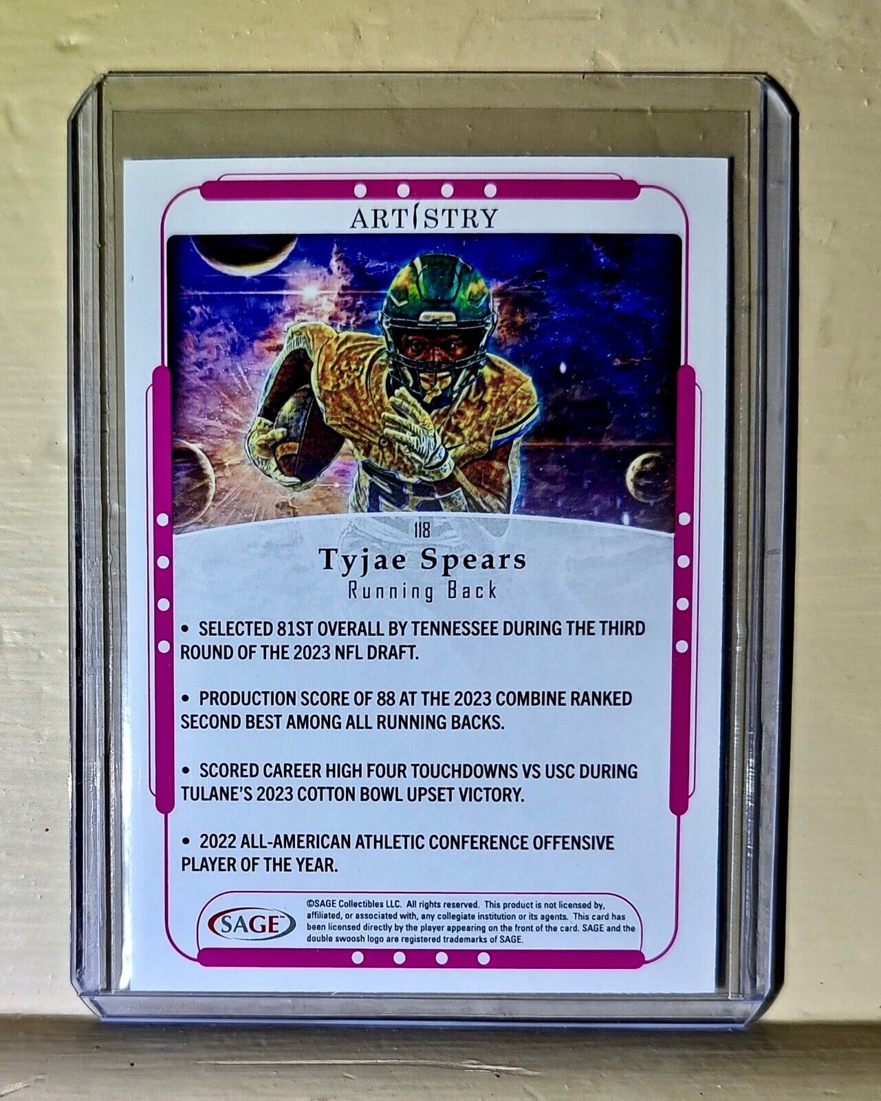 Tyjae Spears 2023 SAGE NFL Artistry Football #118 Card