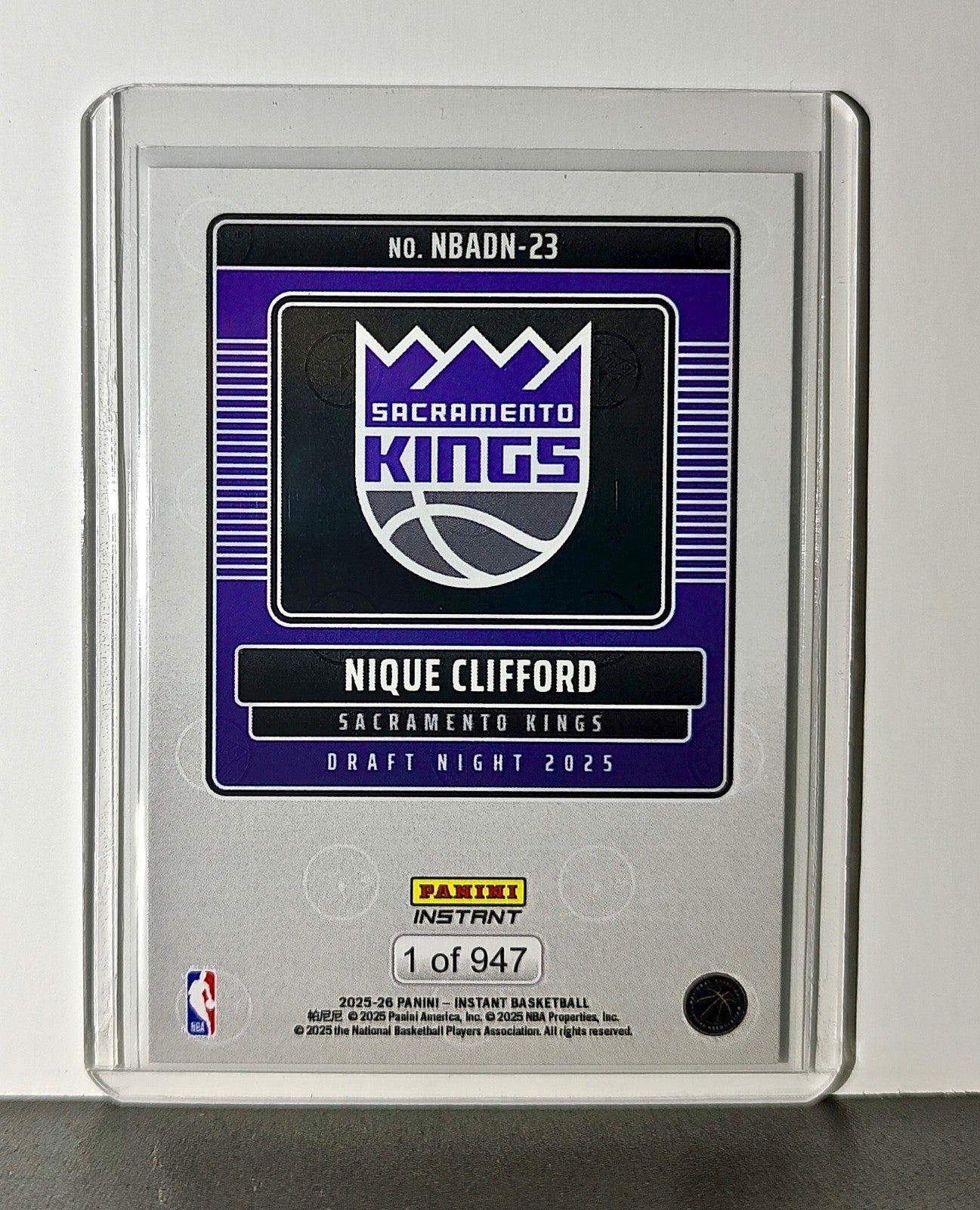 Nique Clifford Rookie 2025-26 Panini NBA #23 Draft Night Card Sacramento Kings