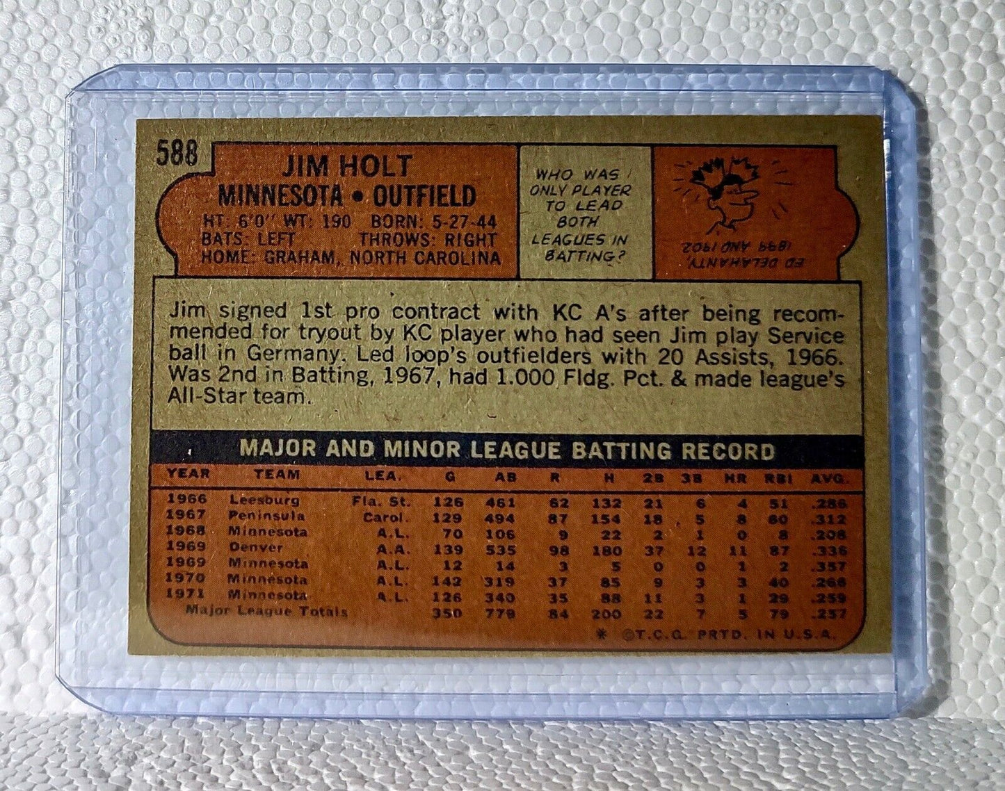 Jim Holt 1972 Topps MLB #588 Baseball Card Minnesota Twins