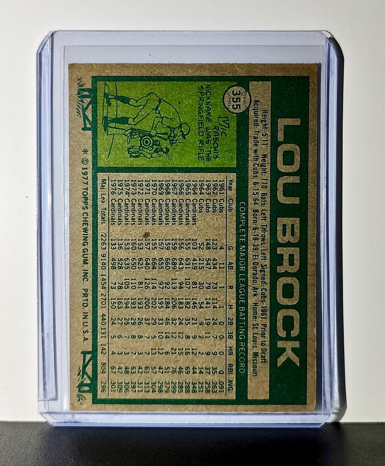 Lou Brock 1977 Topps MLB #355 Card St. Louis Cardinals