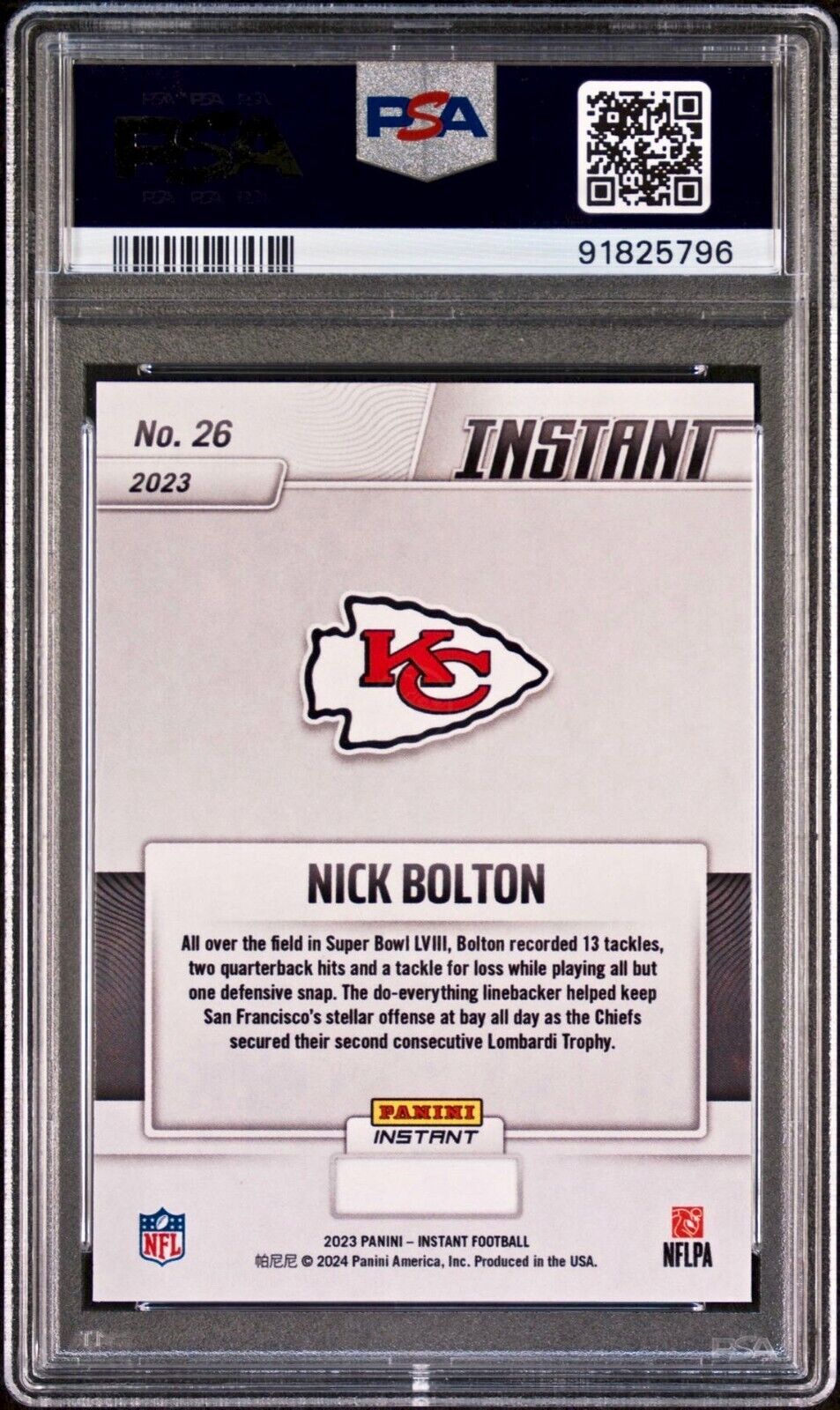 Nick Bolton 2023 Panini NFL Superbowl Champions #26 Card PSA 9 Mint