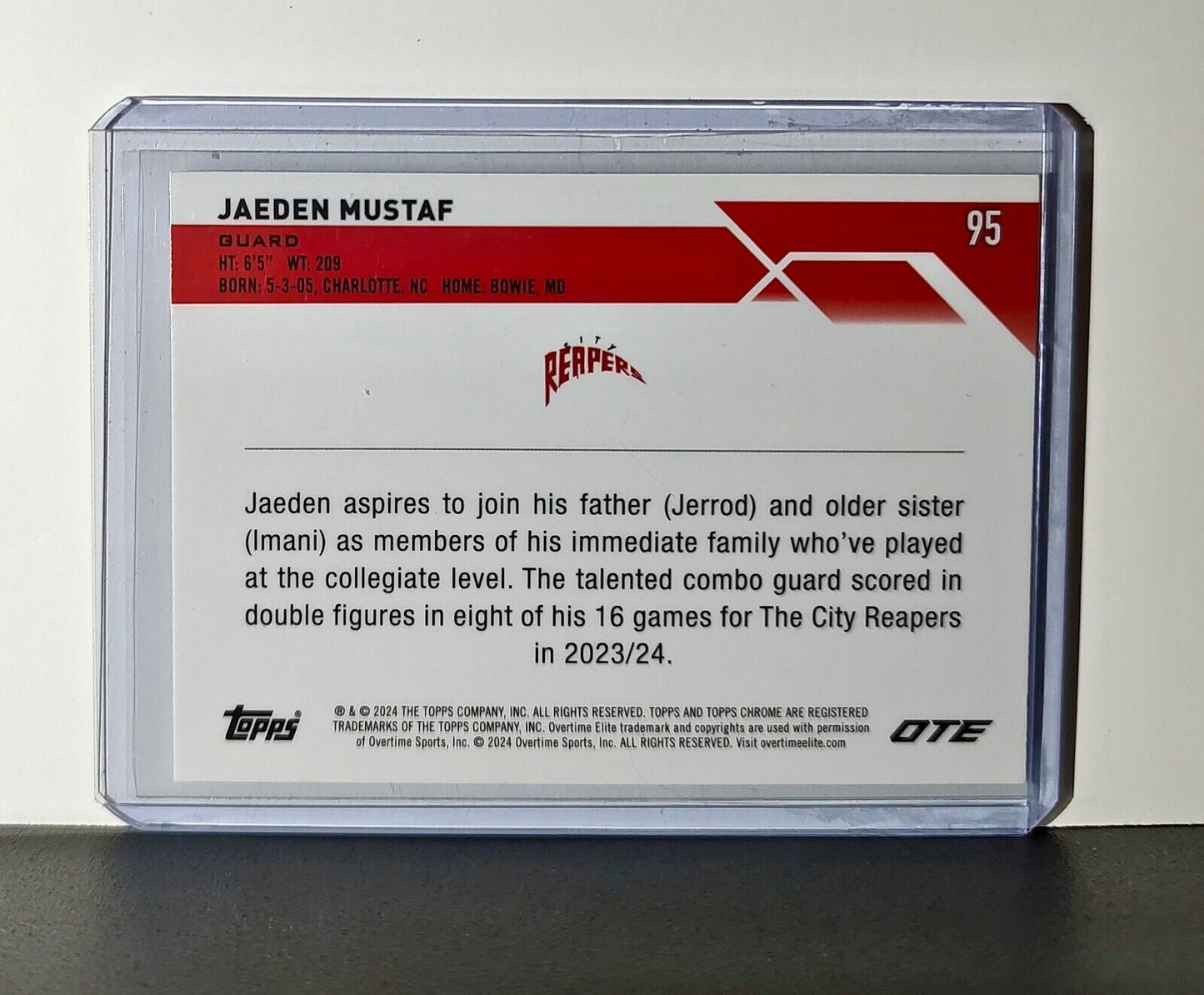 Jaeden Mustaf Rookie Card 2023-24 Topps Chrome Overtime #95 City Reapers