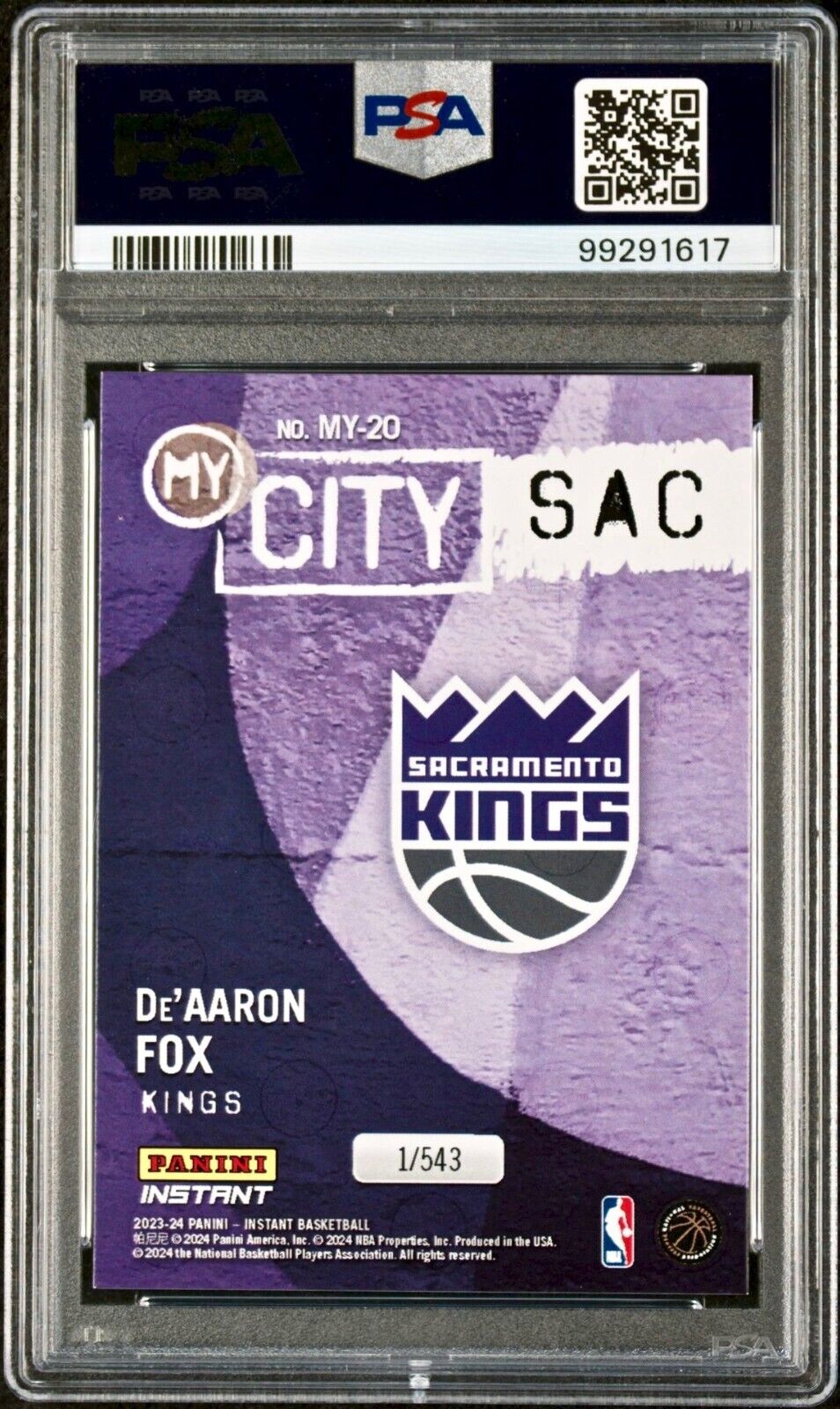 De'Aaron Fox 2023 Panini MyCity NBA #MY-20 Basketball Card PSA 10 Gem Mint