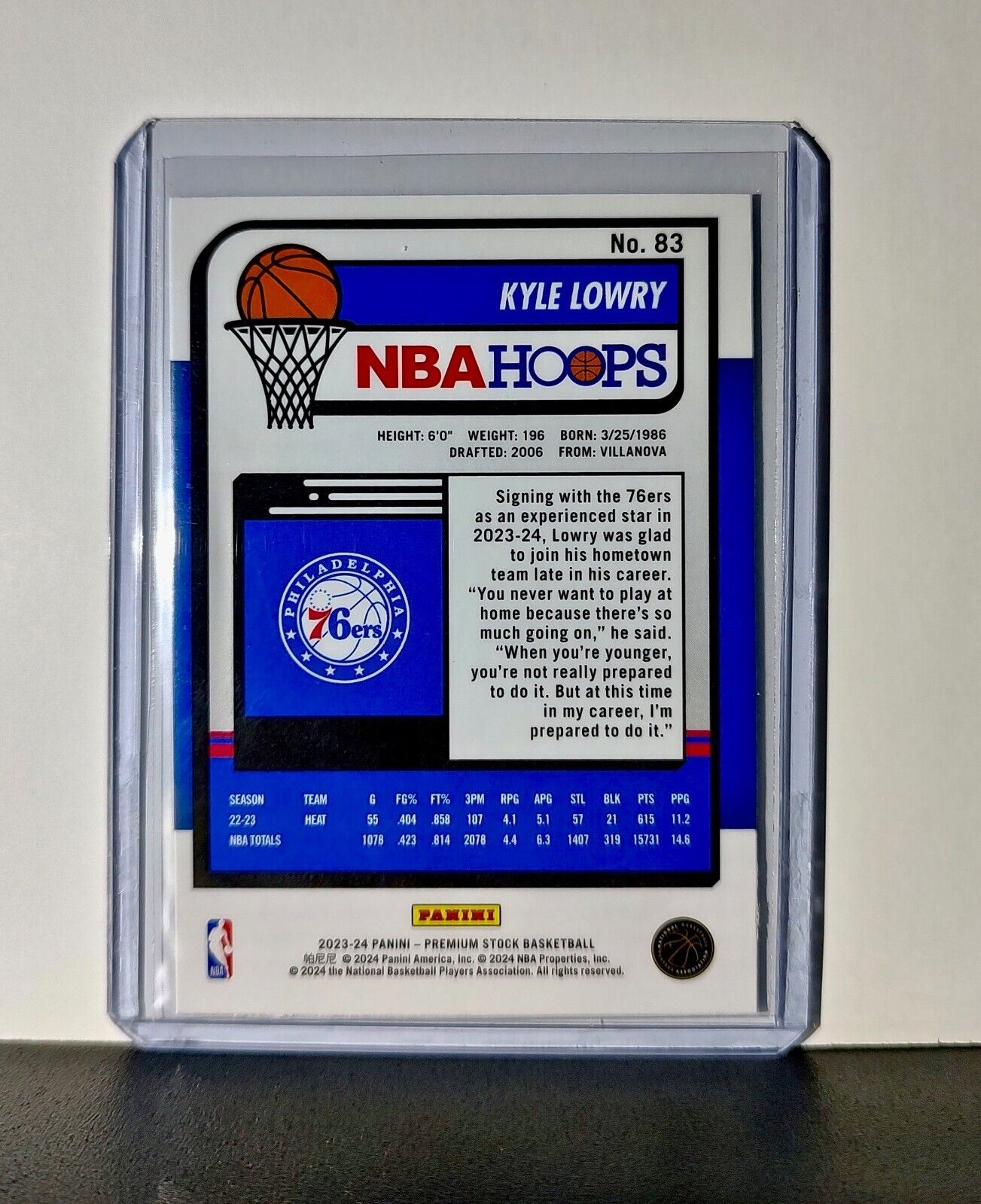 Kyle Lowry 2023-24 Panini Premium Stock NBA Hoops #83 Card Philadelphia 76ers