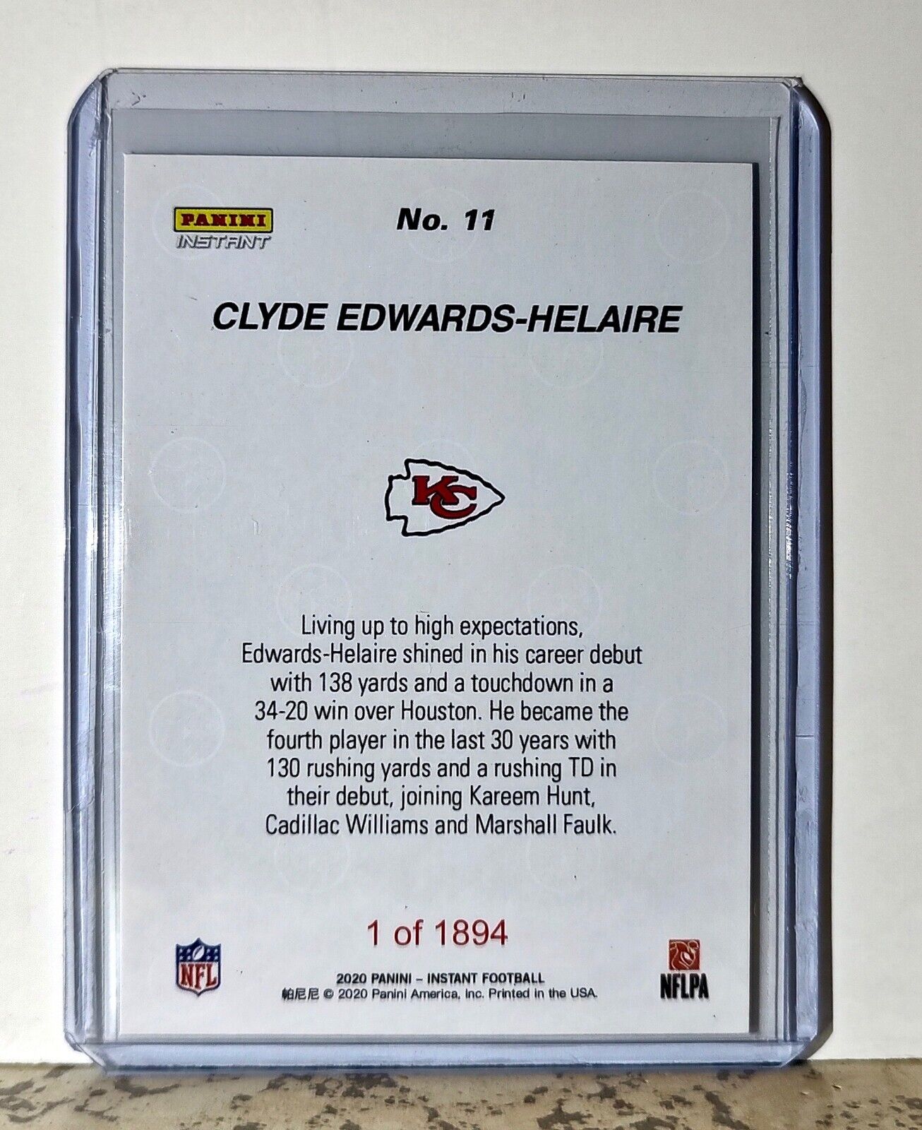 Clyde Edwards-Helaire 2020 Panini NFL #11 Rookie Card KC Chiefs 1 of 1894