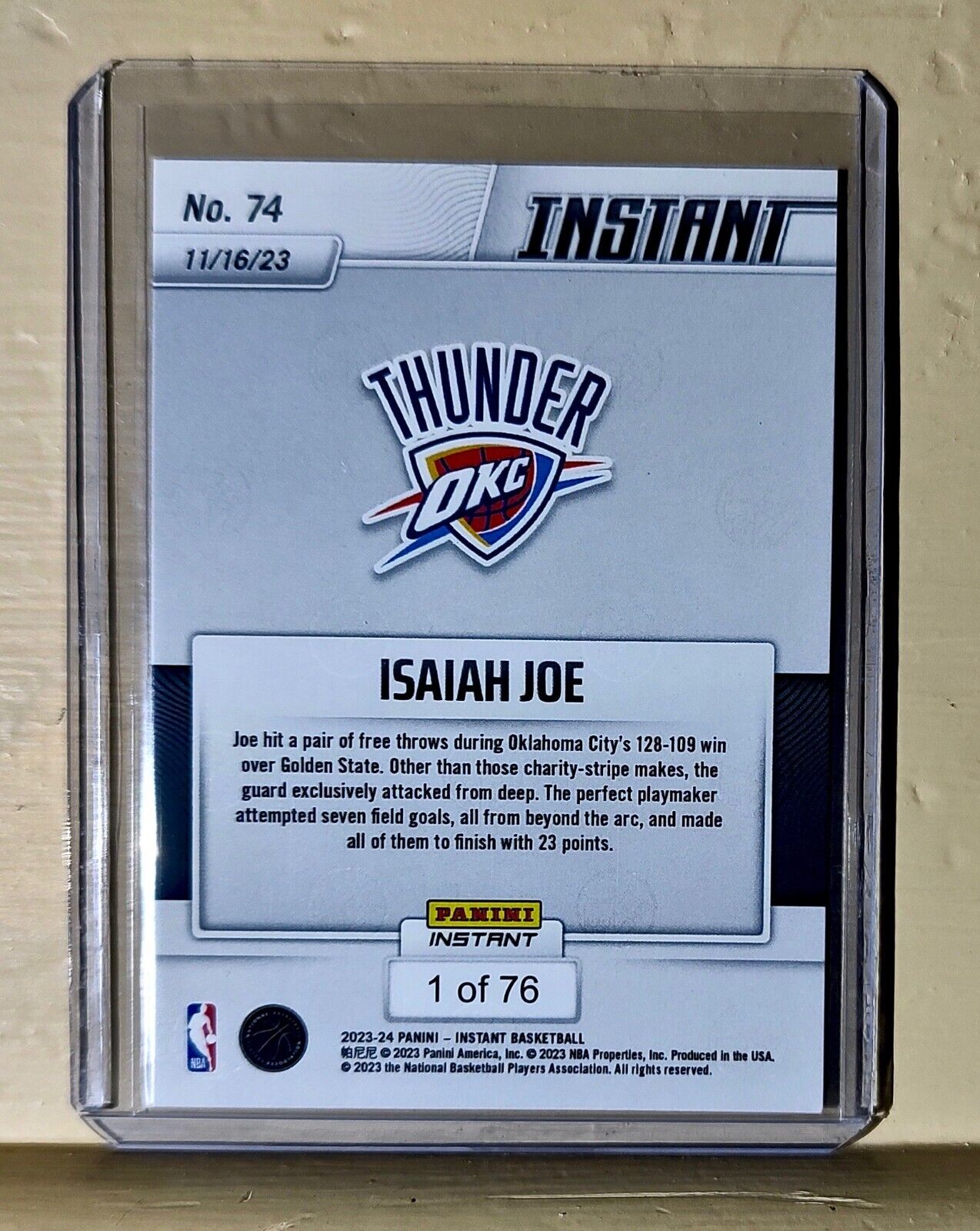 Isaiah Joe 2023-24 Panini #74 NBA Basketball Card Thunder 1 of 76