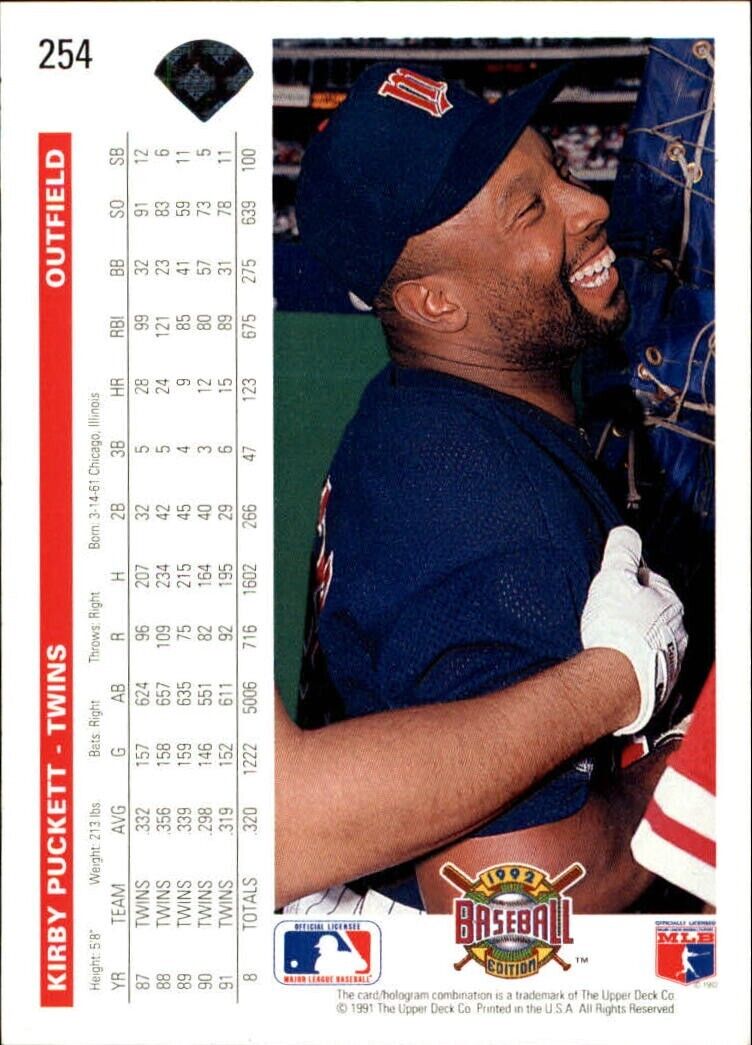 Kirby Puckett 1992 Upper Deck MLB #254 Baseball Card Minnesota Twins