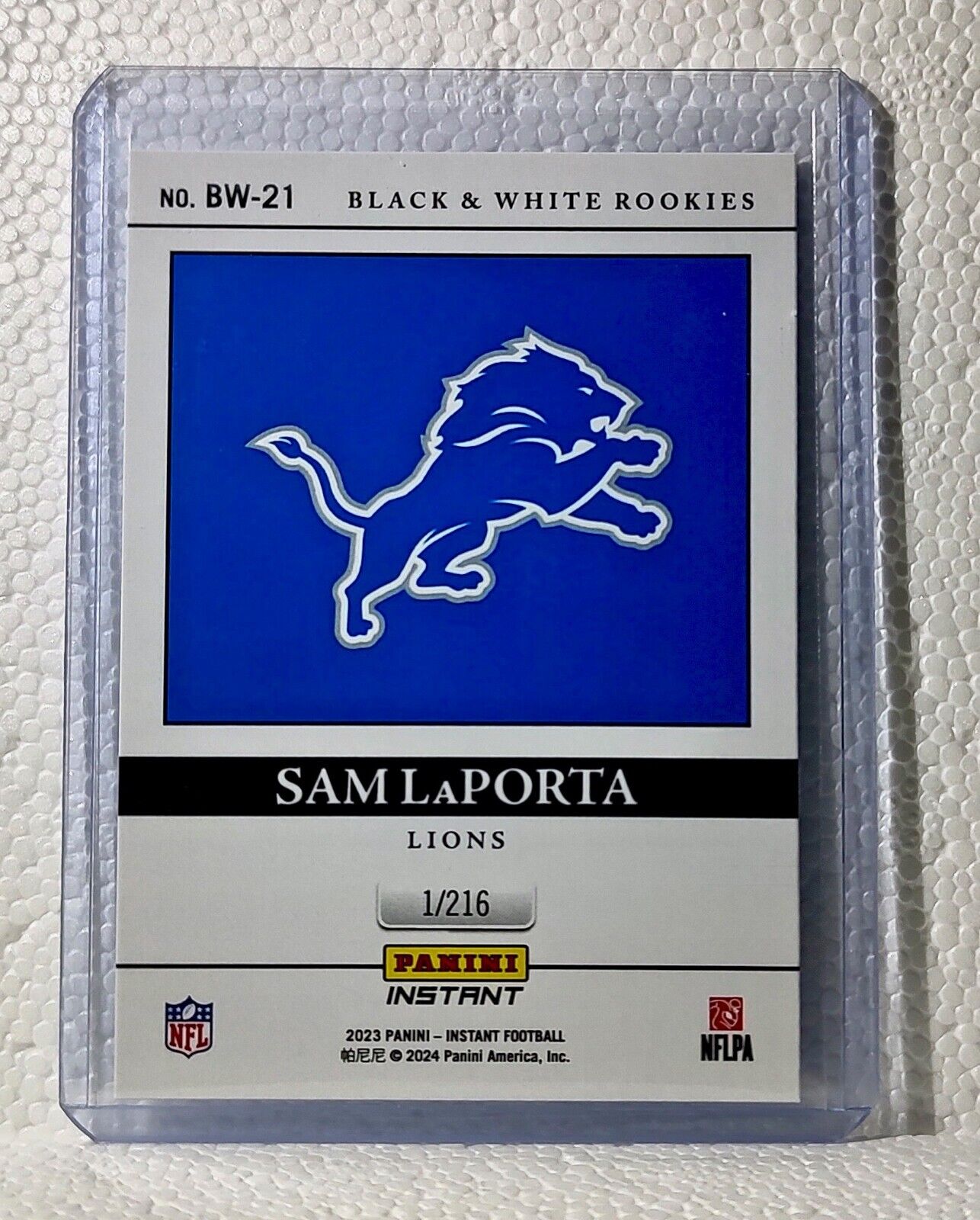 Sam LaPorta 2023 Panini NFL #21 Black & White Rookies Card Detroit Lions 1/216