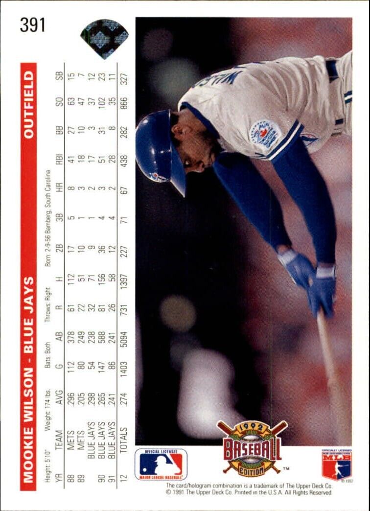 Mookie Wilson 1992 Upper Deck MLB #391 Baseball Card Toronto Blue Jays