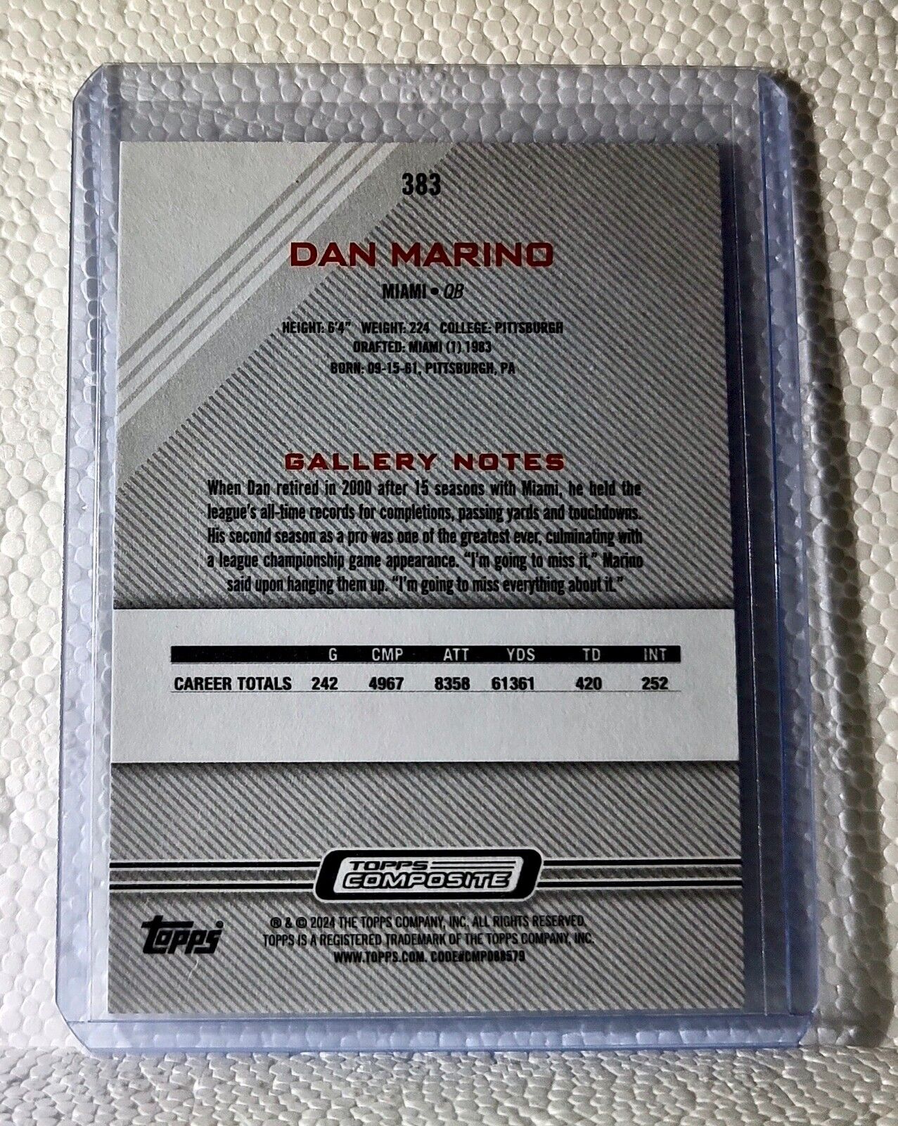 Dan Marino 2023 Topps Gallery NFL #383 NFL Football Card Miami Dolphins
