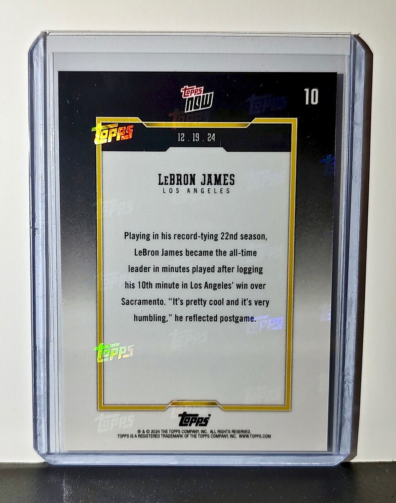 LeBron James 2024 Topps Now NBA #10 All-Time Leader Minutes Played Card Lakers
