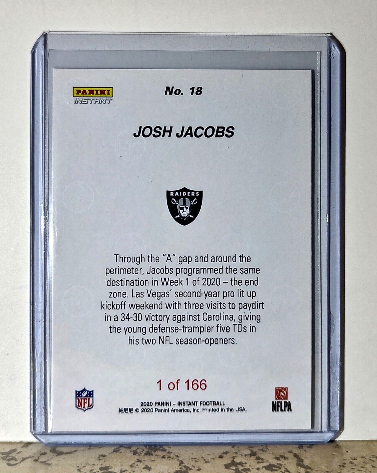 Josh Jacobs 2020 Panini NFL #18 Football Card Las Vegas Raiders 1 of 166