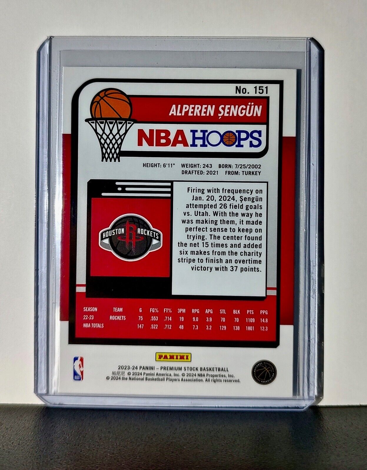 Alperen Sengun 2023-24 Panini Premium Stock NBA Hoops #151 Card Houston Rockets