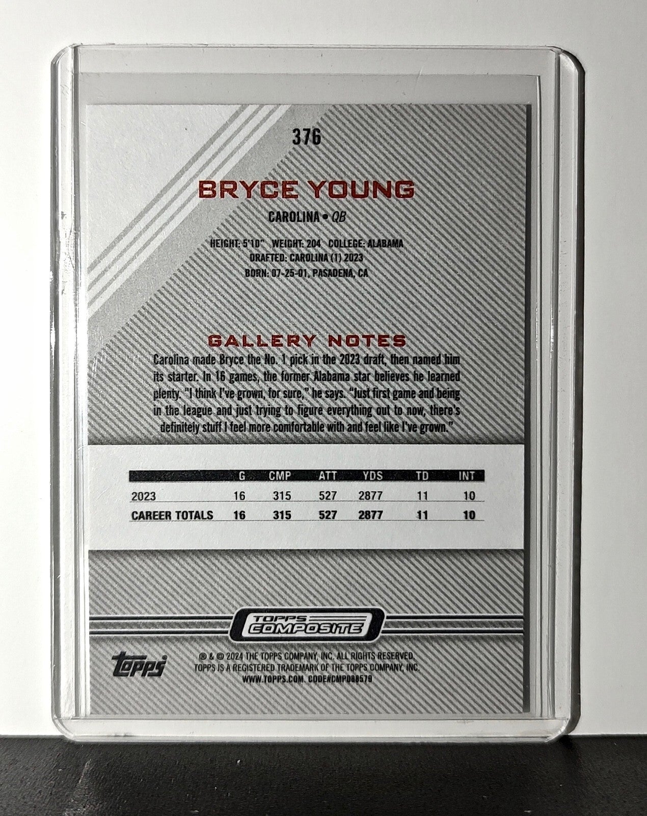 Bryce Young Rookie 2023 Topps Gallery NFL #376 Card Carolina Panthers