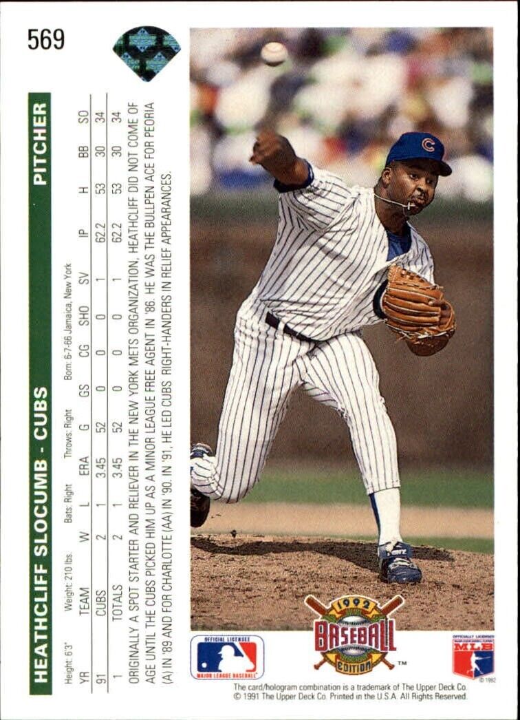 Heathcliff Slocumb 1992 Upper Deck MLB #569 Baseball Card Chicago Cubs