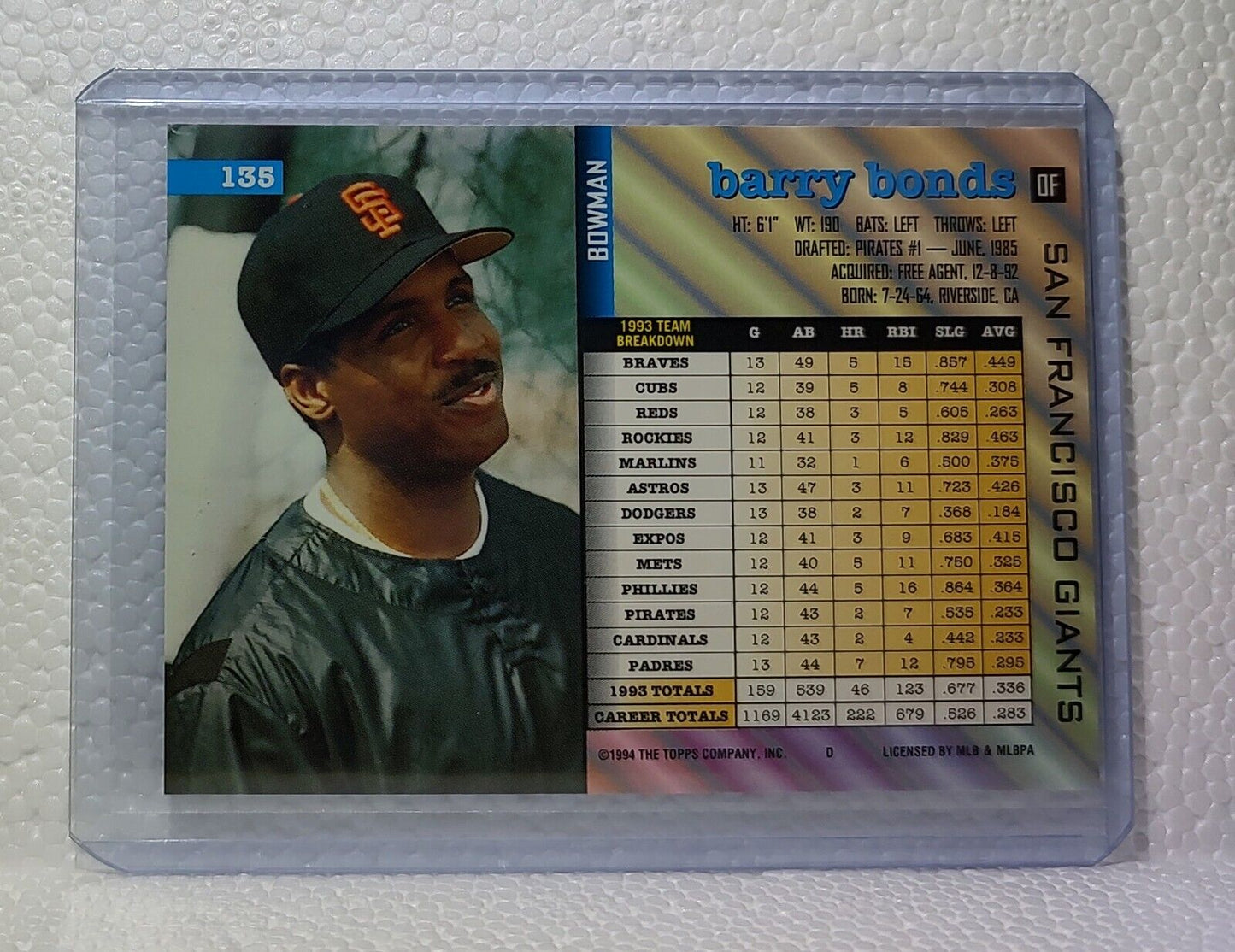 Barry Bonds 1994 Topps Bowman MLB #135 Baseball Card San Francisco Giants