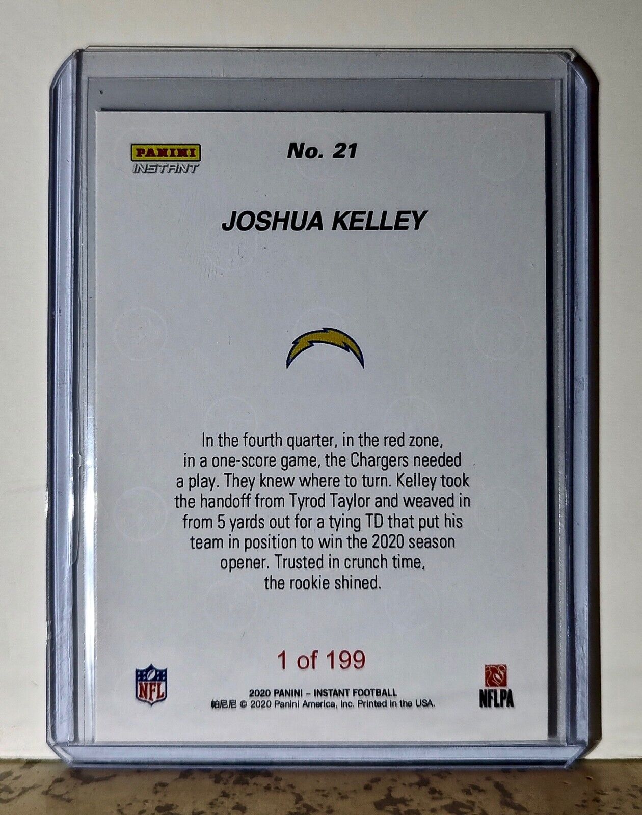 Joshua Kelley 2020 Panini NFL #21 Rookie Football Card LA Chargers 1 of 199