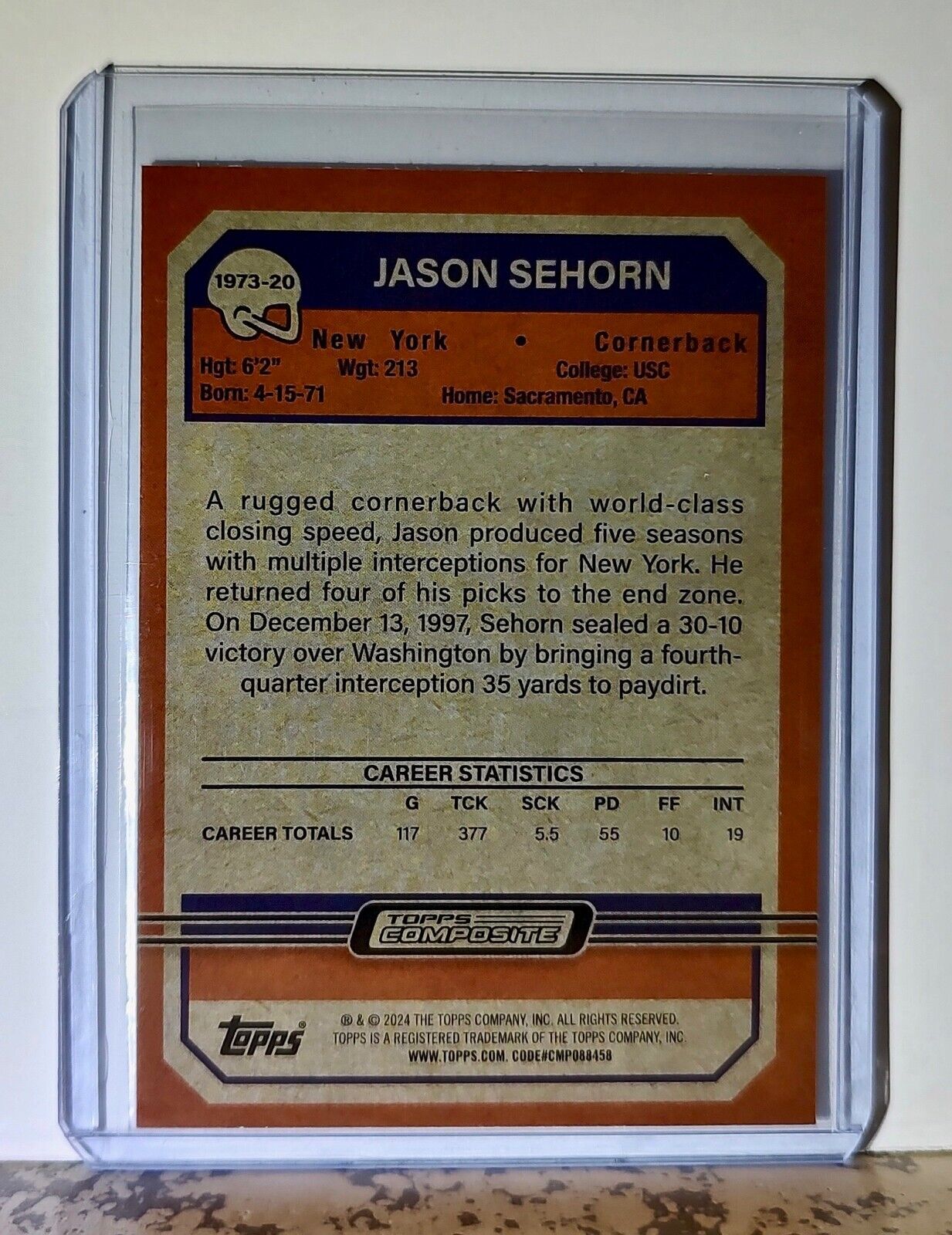 Jason Sehorn 2023 Topps 1973 NFL #1973-20 Football Card New York Giants