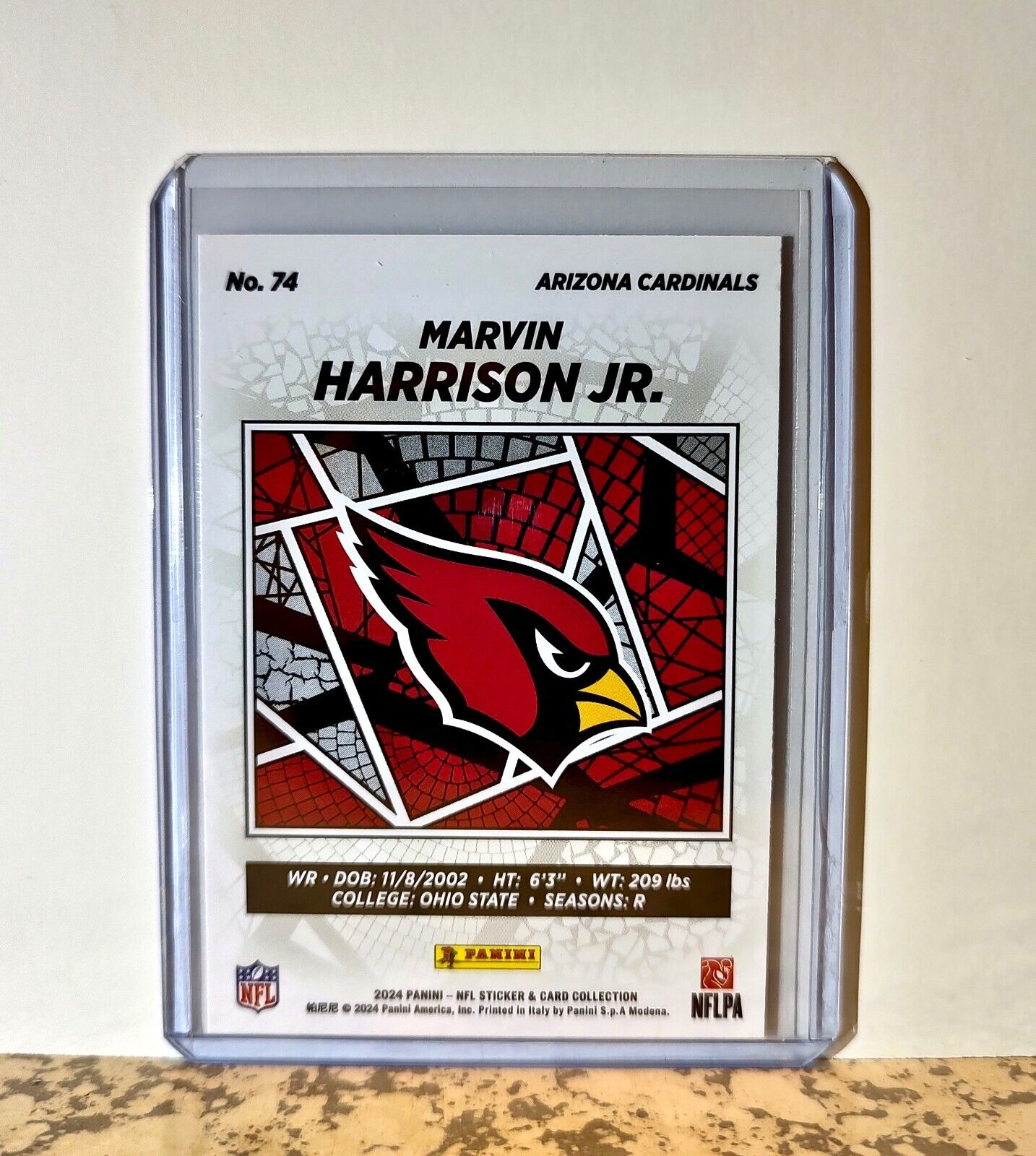 Marvin Harrison Jr 2024 Panini NFL #74 Silver Foil Rookie Sticker Card Cardinals