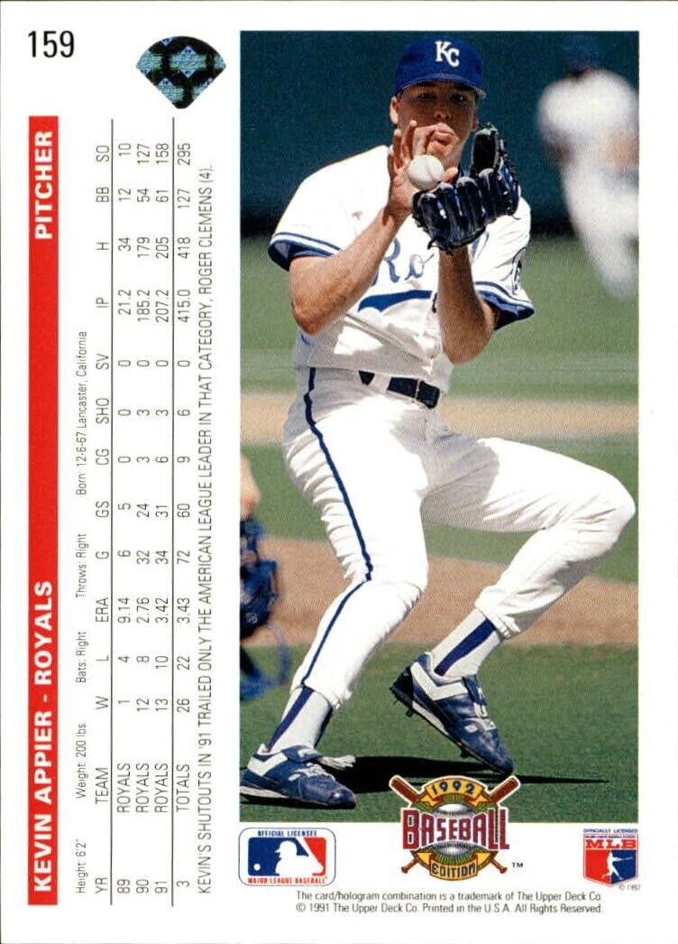 Kevin Appier 1992 Upper Deck MLB #159 Baseball Card Kansas City Royals