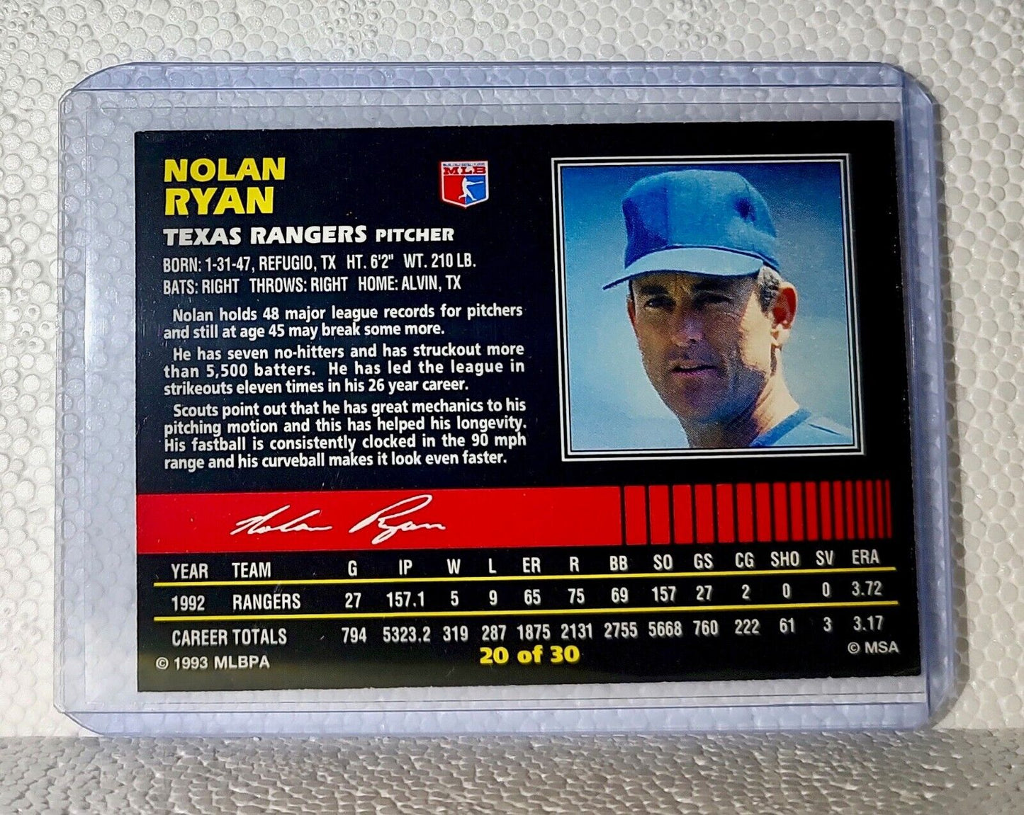 Nolan Ryan 1993 Post MLB #20 Baseball Card Houston Astros