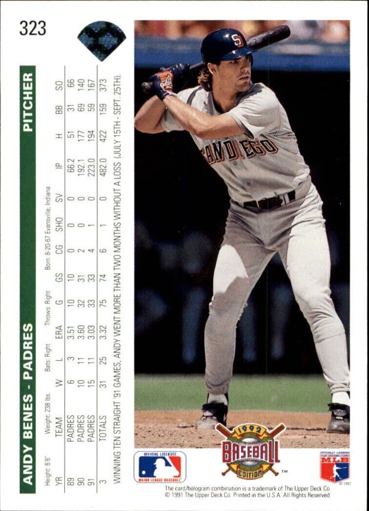 Andy Benes 1992 Upper Deck MLB #323 Baseball Card San Diego Padres