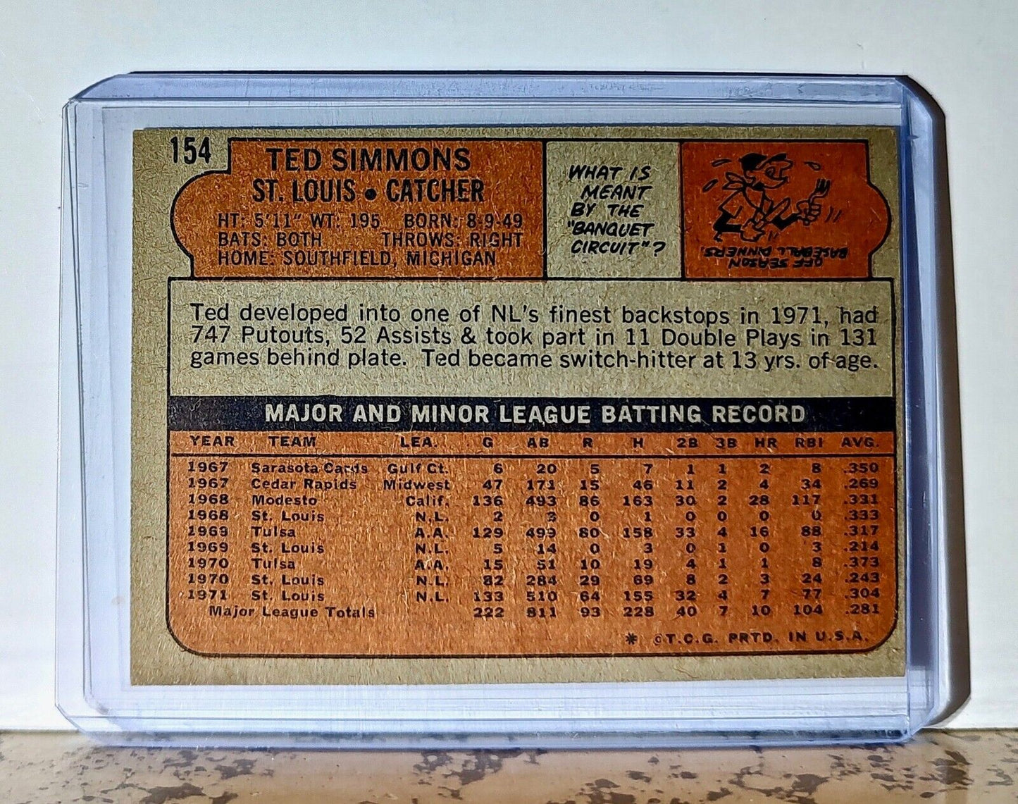 Ted Simmons 1972 Topps MLB #154 Baseball Card St. Louis Cardinals
