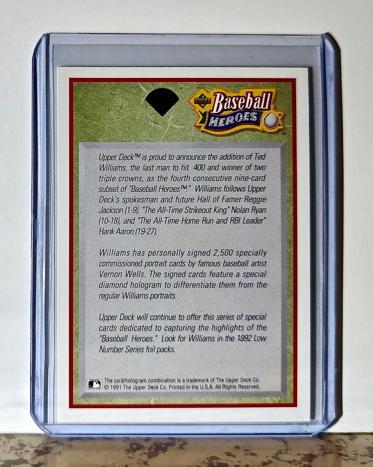 Ted Williams 1992 Upper Deck Baseball Heroes MLB Baseball Card Boston Red Sox