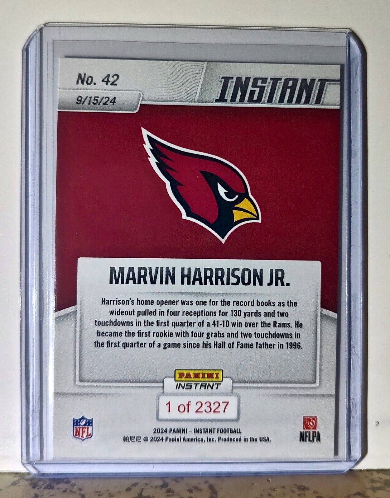 Marvin Harrison Jr. 2024 Panini NFL #42 Rookie Card St Louis Cardinals 1 of 2327