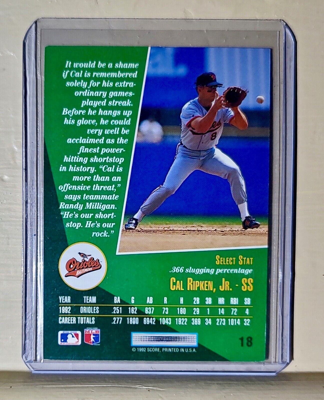 1992 Cal Ripken Jr Score Star Lineup #18 MLB Baseball Card Baltimore Orioles