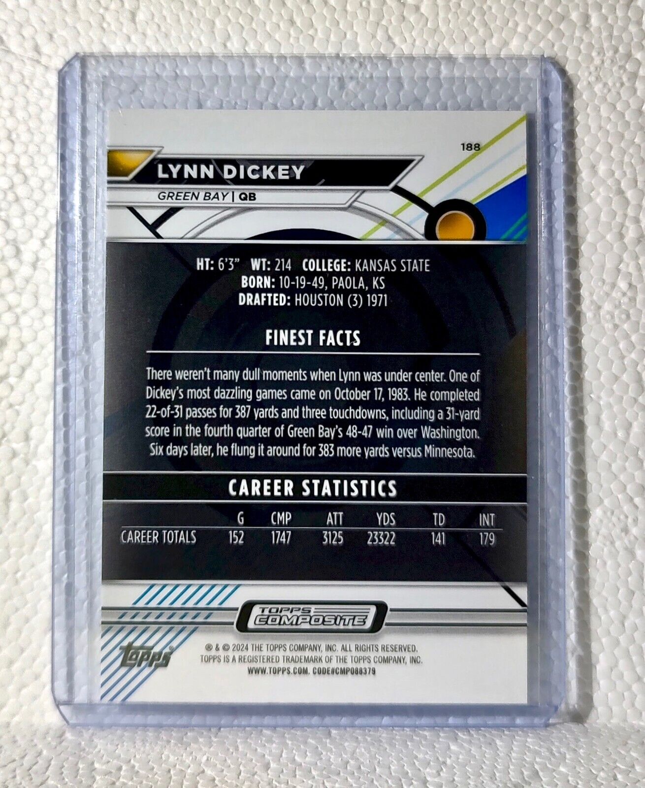 Lynn Dickey 2023 Topps Finest NFL #188 Composite Football Card Green Bay Packers