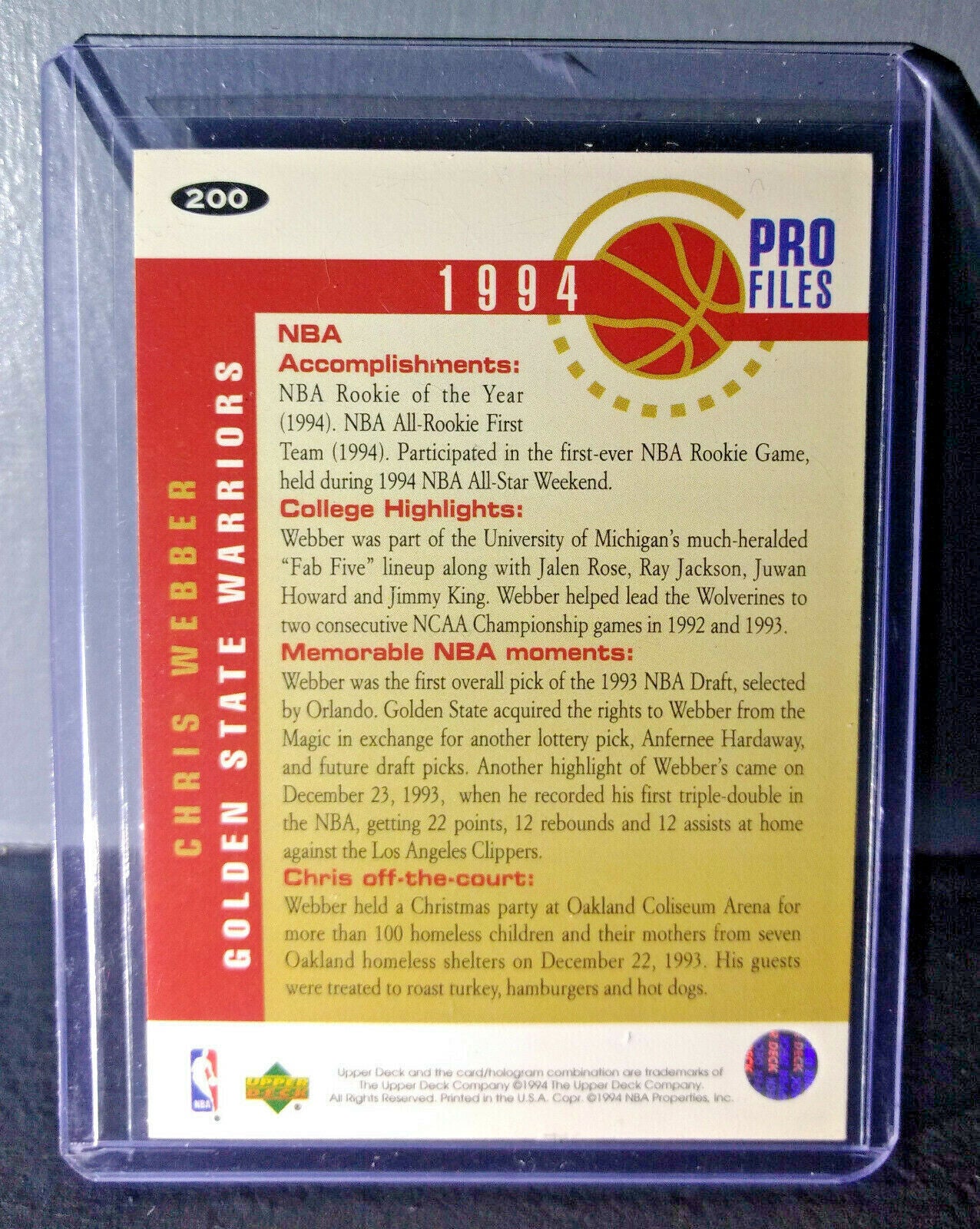 1994-95 Chris Webber Upper Deck Collector's Choice #200 Basketball Card