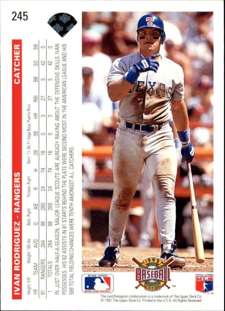 Ivan Rodriguez 1992 Upper Deck MLB #245 Baseball Card Texas Rangers