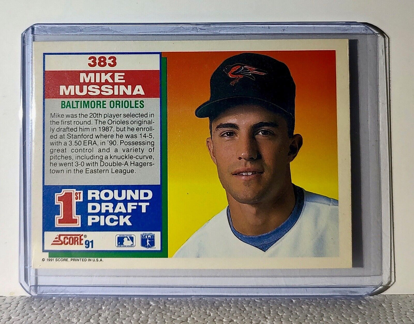 Mike Mussina 1991 Score MLB #383 Draft Baseball Card Baltimore Orioles